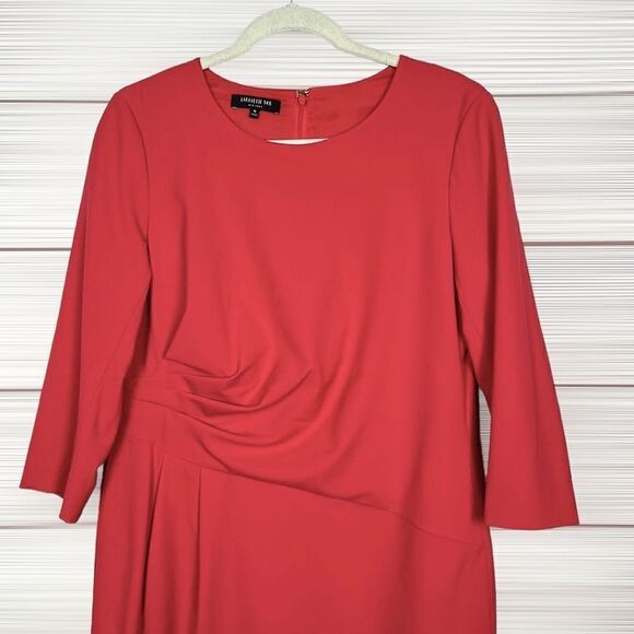 Lafayette 148 New York Red Wool Draped Shift Dress 3/4 Sleeves Round Neck US10 - Picture 2 of 14